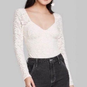 Wild Fable Cream Lace Knit Bodysuit Size Small